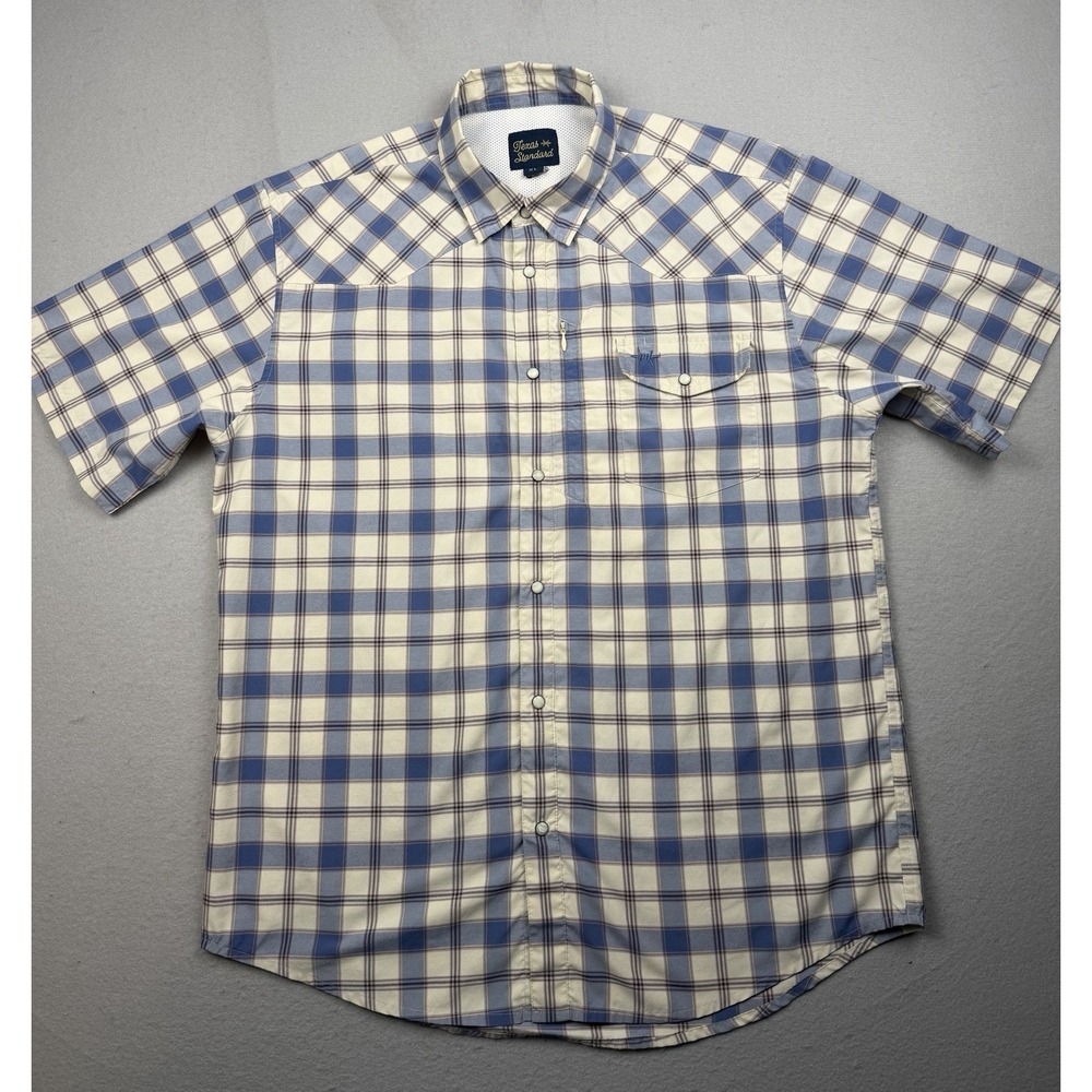 Texas Standard Men's Shirt XL Plaid Pearl Snap Short Sleeve Button Down Bamboo